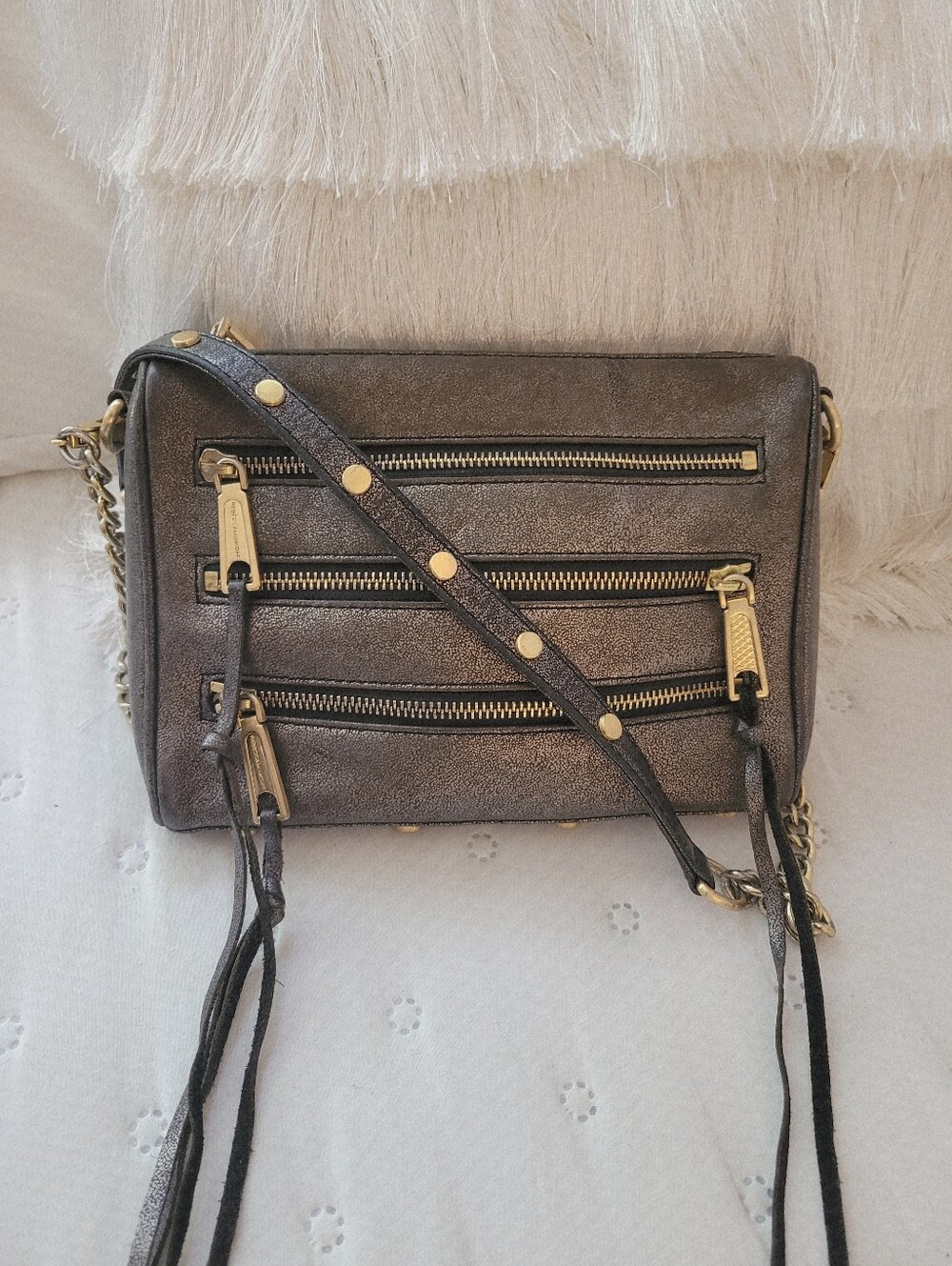 Rebecca Minkoff Mini 5-Zip Crossbody Bag Metallic Gunmetal Gold Hardware